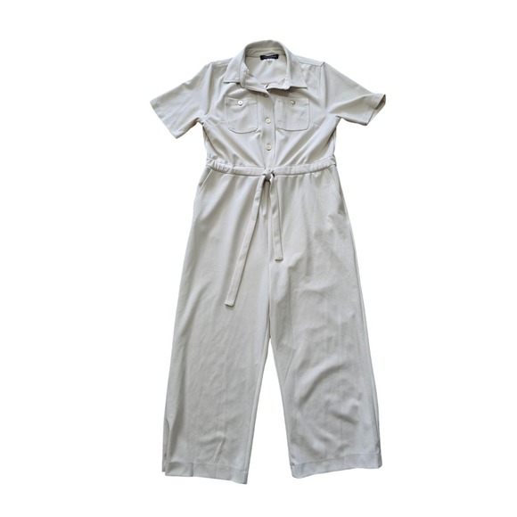 Tommy Hilfiger Pants - Tommy Hilfiger Womens Button Front Jumpsuit Size 14 Ivory Wide Leg Cropped Work